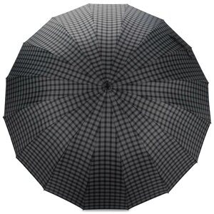 Зонт-трость LeKiKO, полуавтомат, купол 117 см., 16 спиц, ручка натуральная кожа, для мужчин, серый