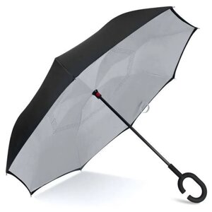 Зонт-трость механика, купол 108 см., обратное сложение, серый