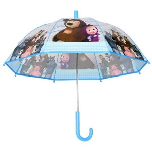 Зонт-трость механика, купол 71 см., для девочек, голубой, бесцветный