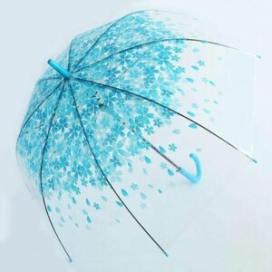 Зонт-трость механика, купол 80 см, для женщин, синий