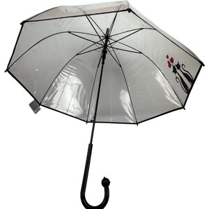 Зонт-трость полуавтомат, купол 83 см., система «антиветер», прозрачный, для женщин, черный, бесцветный