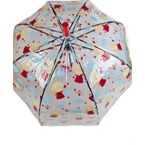 Зонт - трость прозрачный/ Детский зонтик от дождя GALAXY, полуавтомат, складной, арт. С-536, ангелочек) красный