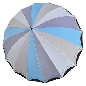 Зонт-трость Три слона, механика, купол 102 см., 16 спиц, для женщин, голубой, серый