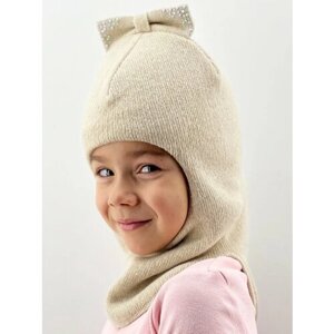 Балаклава шлем Бушон для девочек зимняя, хлопок, размер 46-48, бежевый
