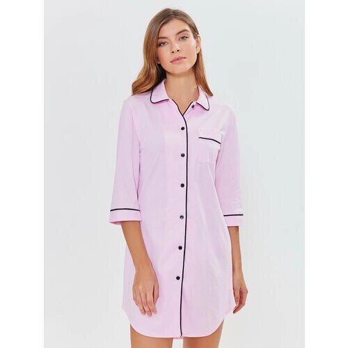 Блуза Ihomewear удлиненная, застежка пуговицы, укороченный рукав, размер XXS, розовый