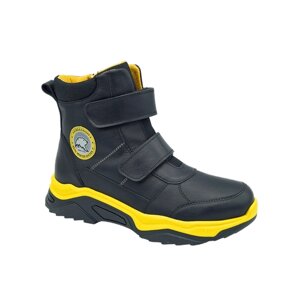 Ботинки Kirzachoff, зимние, натуральная кожа, на молнии, на липучках, светоотражающие элементы, нескользящая подошва, размер 39, черный, желтый