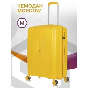 Чемодан L'case Moscow, полипропилен, водонепроницаемый, 92 л, размер M, желтый