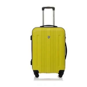 Чемодан L'case, поликарбонат, ABS-пластик, увеличение объема, рифленая поверхность, опорные ножки на боковой стенке, 85 л, размер L, желтый