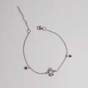 CORDE Браслет-цепочка с подвесками "звезды и ангелочек" с натуральными сапфираами, размер 22,5. Серебро 925 пробы.