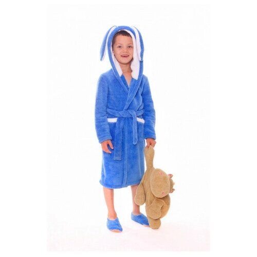 Детский банный голубой халат с капюшоном «Заяц» для мальчика