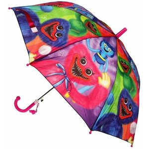 Детский зонт трость полуавтомат со свистком Хаги Ваги и Киси Миси, радиус 45 см, длина зонтика 60,5 см, крепление на липучке
