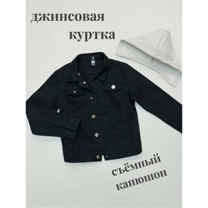 Джинсовая куртка Мой Ангелок с капюшоном, классическая, размер 110, черный