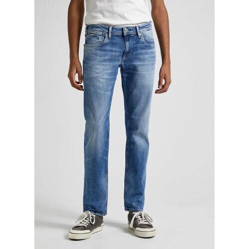 Джинсы зауженные Pepe Jeans, полуприлегающий силуэт, низкая посадка, стрейч, размер 30/34, голубой