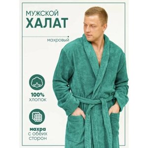 Халат , длинный рукав, карманы, банный халат, размер 54, зеленый
