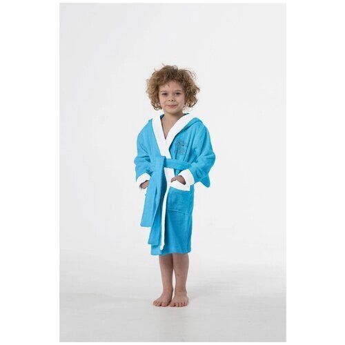 Халат Everliness для мальчиков, капюшон, карманы, рукава с манжетами, пояс в комплекте, размер 92, белый, голубой