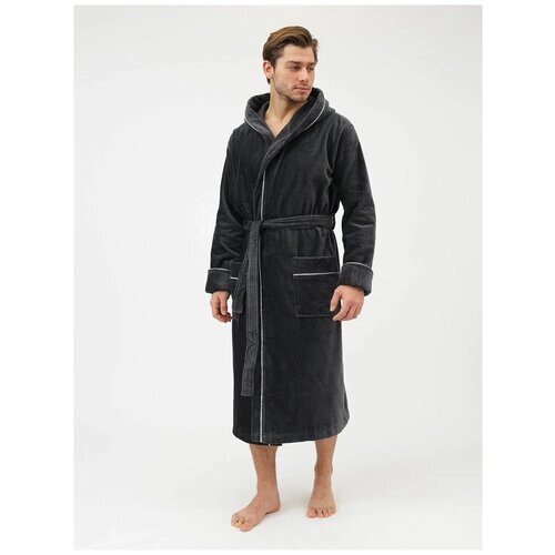 Халат Luisa Moretti, длинный рукав, банный халат, трикотажная, капюшон, размер XL, серый