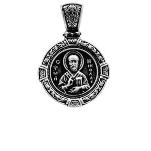 Иконка Малахит Николай чудотворец - Казанская, серебро, 925 проба, чернение, размер 4 см.