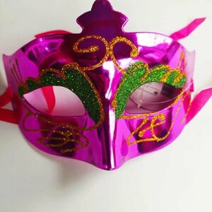 Карнавальная маска декоративная, блестит. с нанесением, розовая