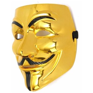 Карнавальная маска "Гай Фокс" Золотая / Маска Анонимус / Маскарадная маска.