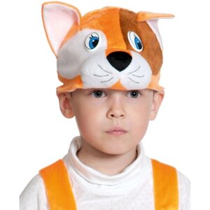 Карнавальная маска - шапочка "Котик рыжий" детская, размер 52-54.