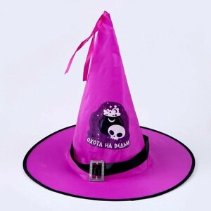 Карнавальная шляпа Кошмарное веселье фиолетовая, с гирляндой