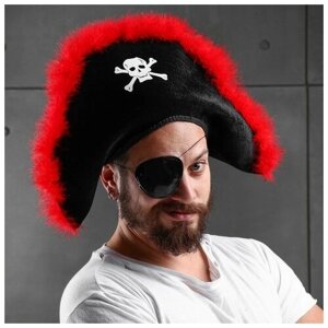 Карнавальная шляпа «Пиратка», с красным пухом, р-р. 56-58