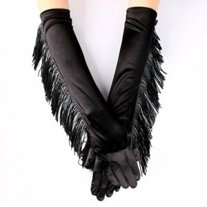 Карнавальный аксессуар-перчатки с бахромой, цвет чёрный