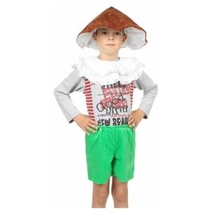 Карнавальный костюм детский "Гриб Боровик", праздничный наряд для мальчика (шляпа, воротник, шорты), 5-7 лет, рост 122-134 см