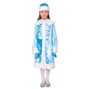 Карнавальный костюм девочка снегурочка атлас, арт. 2594 рост:122-134 см. 5-8 лет