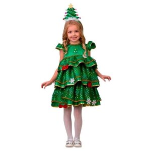 Карнавальный костюм «Ёлочка-малышка», сатин, платье, ободок, р. 28, рост 110 см