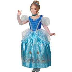 Карнавальный костюм «Принцесса Золушка», текстиль-принт, платье, перчатки, брошь, р. 32, рост 128 см