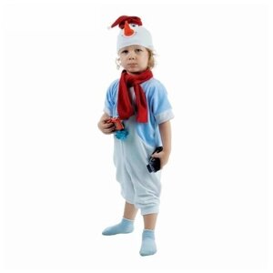 Карнавальный костюм Снеговик в голубом жилете, рост 68-92см