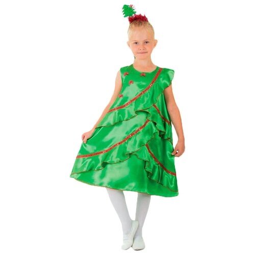Карнавальный костюм Страна Карнавалия "елочка атласная", платье, ободок, размер 30, рост 116 см