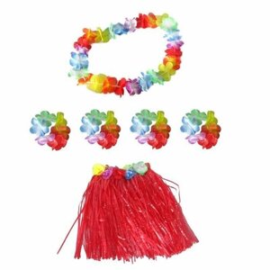 Карнавальный набор "Гавайи" Красный (юбка, ожерелье, браслеты)