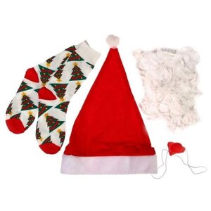Карнавальный набор «Весёлый Дед Мороз»борода+ носки+ нос+ шапка)