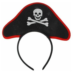 Карнавальный ободок "Пиратка", треуголка на ободке, размер 24х24 см.