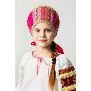 Кокошник русский народный традиционный "Марья", малиновый