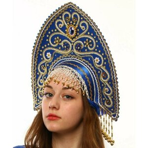 Кокошник "Ярославна" синий в золоте (15671) универсальные