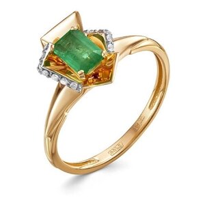 Кольцо Бриллианты Костромы красное золото, 585 проба, изумруд, бриллиант, размер 17.5, зеленый