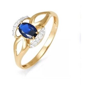 Кольцо Del'ta красное золото, 585 проба, бриллиант, сапфир, размер 18, синий