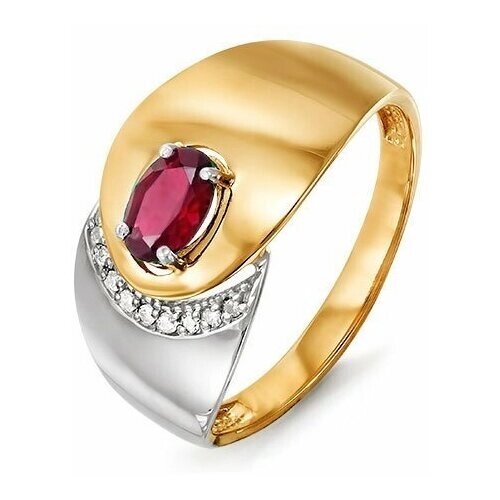 Кольцо Del'ta красное золото, 585 проба, рубин, бриллиант, размер 17.5