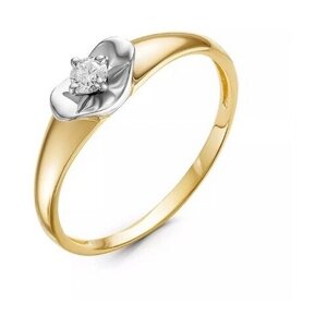 Кольцо Del'ta желтое золото, 585 проба, бриллиант, размер 17.5