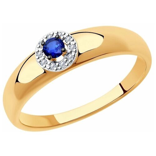 Кольцо Diamant, красное золото, 585 проба, бриллиант, сапфир, размер 17