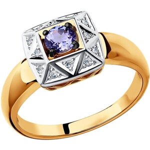 Кольцо Diamant online, золото, 585 проба, бриллиант, танзанит, размер 18, голубой, бесцветный