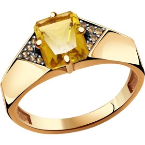 Кольцо Diamant online, золото, 585 проба, цитрин, фианит, размер 18
