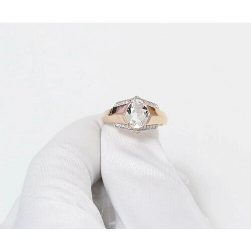 Кольцо Diamant online, золото, 585 проба, горный хрусталь, фианит, размер 18.5, прозрачный