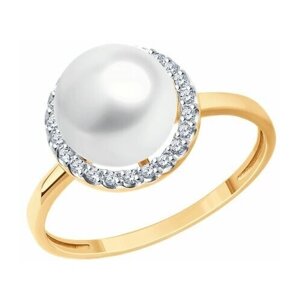 Кольцо Diamant online, золото, 585 проба, жемчуг, фианит, размер 19.5