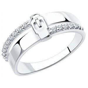 Кольцо Diamant, серебро, 925 проба, родирование, фианит, размер 18, белый