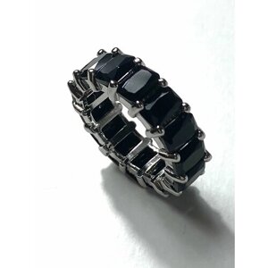 Кольцо Florento, бижутерный сплав, родирование, кристалл, размер 16, серебряный, черный