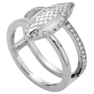 Кольцо Just Cavalli, нержавеющая сталь, родирование, кристалл, размер 18, серебряный